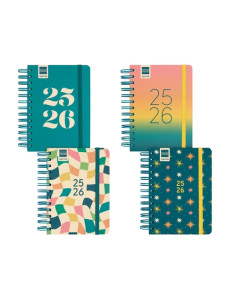 AGENDA ESCOLAR 2025-26 FINOCAM CATALAN COSMO WIRE-O tapa EXTRA DP 8 120x169 con GOMA ASSORTIMENT PACK de 4