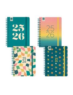 AGENDA ESCOLAR 2025-26 FINOCAM CATALAN COSMO WIRE-O tapa EXTRA SV APAIS 4 155x212 con GOMA ASSORTIMENT PACK de 4