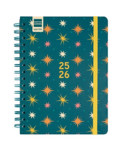 AGENDA ESCOLAR 2025-26 FINOCAM CATALAN COSMO WIRE-O tapa EXTRA SV APAIS 4 155x212 con GOMA STARS