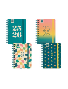 AGENDA ESCOLAR 2025-26 FINOCAM CATALAN COSMO WIRE-O tapa EXTRA SV APAIS 8 120x169 con GOMA ASSORTIMENT PACK de 4