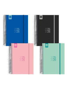 AGENDA ESCOLAR 2025-26 FINOCAM CATALAN ESPIR ESPIRAL tapa PP DP E10 155x212 con GOMA ASSORTIMENT PACK DE 8