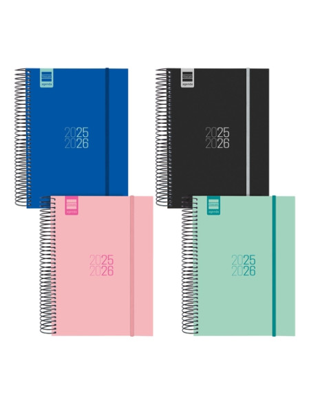 AGENDA ESCOLAR 2025-26 FINOCAM CATALAN ESPIR ESPIRAL tapa PP DP E10 155x212 con GOMA ASSORTIMENT PACK DE 8