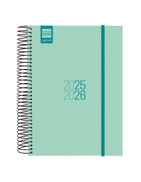 AGENDA ESCOLAR 2025-26 FINOCAM CATALAN ESPIR ESPIRAL tapa PP DP E10 155x212 con GOMA TURQUESA