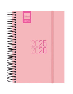 AGENDA ESCOLAR 2025-26 FINOCAM CATALAN ESPIR ESPIRAL tapa PP DP E8 120x171 con GOMA ROSA