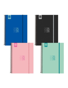 AGENDA ESCOLAR 2025-26 FINOCAM CATALAN ESPIR ESPIRAL tapa PP SV APAIS E10 155x212 con GOMA ASSORTIMENT PACK DE 8