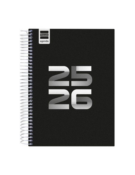 AGENDA ESCOLAR 2025-26 FINOCAM COOL ESPIRAL tapa EXTRADURA DP 4 155x212 NEGRO