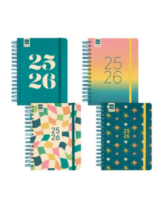 AGENDA ESCOLAR 2025-26 FINOCAM COSMO WIRE-O tapa EXTRA DP 4 155x212 con GOMA SURTIDO PACK de 4
