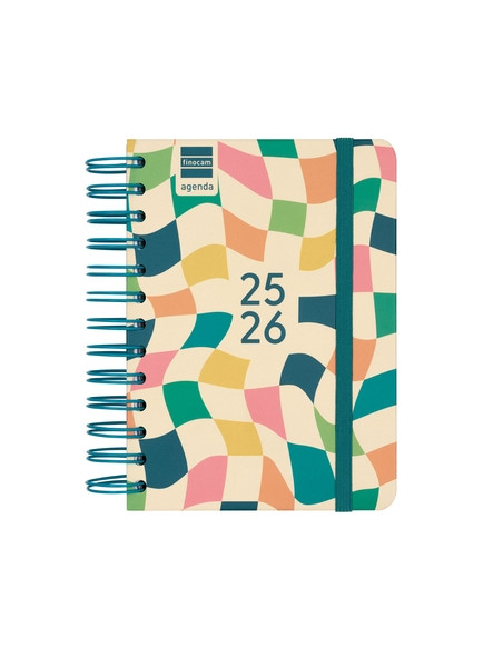 AGENDA ESCOLAR 2025-26 FINOCAM COSMO WIRE-O tapa EXTRA DP 8 120x169 con GOMA KAI