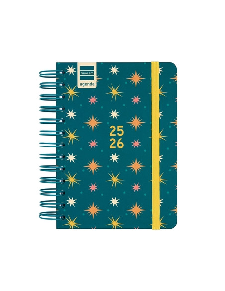 AGENDA ESCOLAR 2025-26 FINOCAM COSMO WIRE-O tapa EXTRA DP 8 120x169 con GOMA STARS
