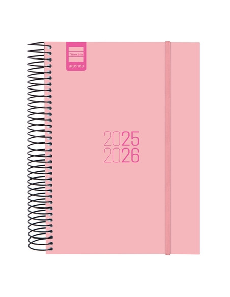 AGENDA ESCOLAR 2025-26 FINOCAM ESPIR ESPIRAL tapa PP DP E10 155x212 con GOMA ROSA