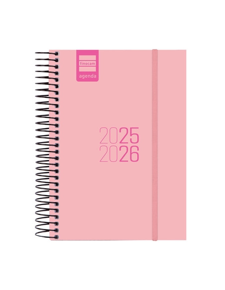 AGENDA ESCOLAR 2025-26 FINOCAM ESPIR ESPIRAL tapa PP DP E8 120x171 con GOMA ROSA