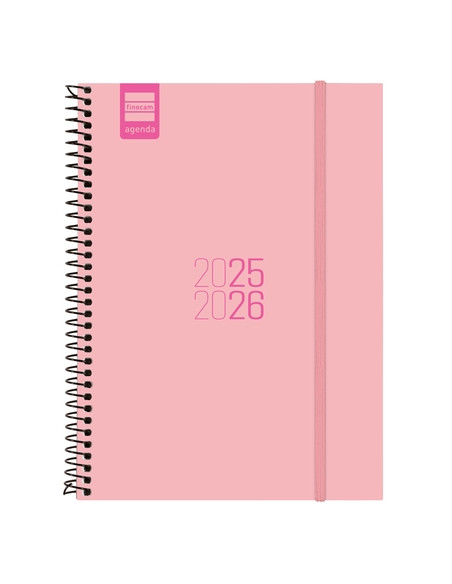 AGENDA ESCOLAR 2025-26 FINOCAM ESPIR ESPIRAL tapa PP SV APAIS E10 155x212 con GOMA ROSA