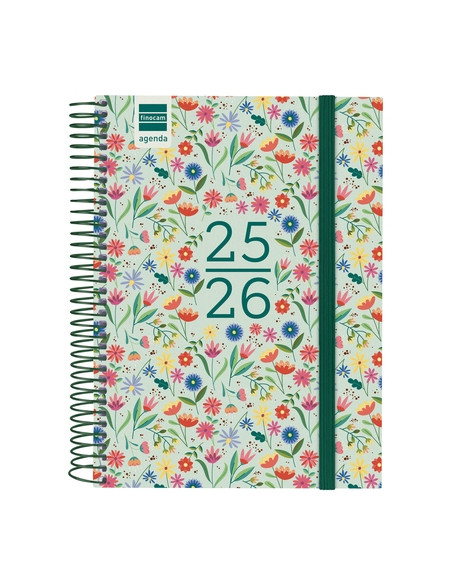 AGENDA ESCOLAR 2025-26 FINOCAM SECUNDARIA ESPIRAL tapa PP DP 4 155x212 con GOMA FIORI