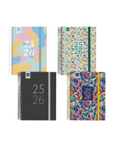 AGENDA ESCOLAR 2025-26 FINOCAM SECUNDARIA ESPIRAL tapa PP DP 4 155x212 con GOMA SURTIDO PACK de 8