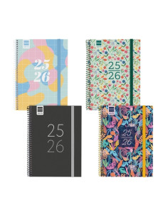 AGENDA ESCOLAR 2025-26 FINOCAM SECUNDARIA ESPIRAL tapa PP SV APAIS 4 155x212 con GOMA SURTIDO PACK de 8