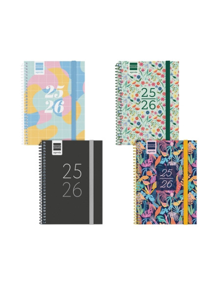 AGENDA ESCOLAR 2025-26 FINOCAM SECUNDARIA ESPIRAL tapa PP SV APAIS 8 120x164 con GOMA SURTIDO PACK de 8