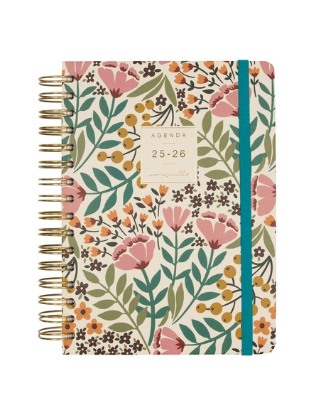 AGENDA ESCOLAR 2025-26 FINOCAM TRENDY MONIQUILLA WIRE-O tapa EXTRADURA DP E10 155x212 con GOMA JARDIN