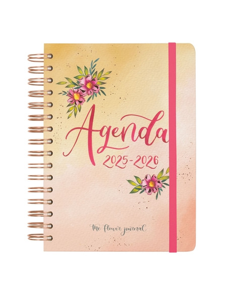 AGENDA ESCOLAR 2025-26 FINOCAM TRENDY THE FLOWER JOURNAL WIRE-O tapa EXTRADURA DP E10 155x212 con GOMA ROSA
