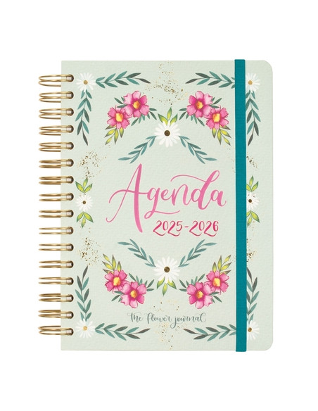 AGENDA ESCOLAR 2025-26 FINOCAM TRENDY THE FLOWER JOURNAL WIRE-O tapa EXTRADURA DP E10 155x212 con GOMA VERDE