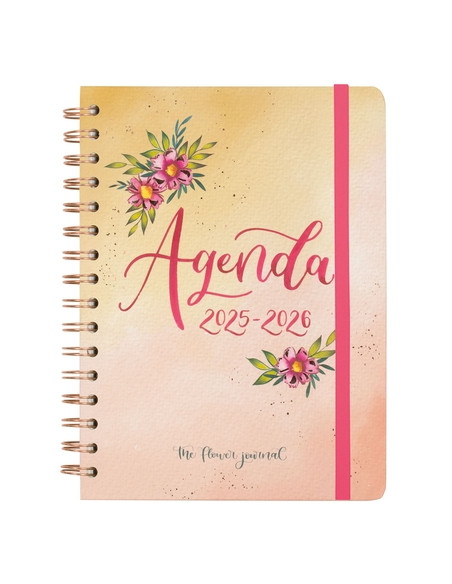 AGENDA ESCOLAR 2025-26 FINOCAM TRENDY THE FLOWER JOURNAL WIRE-O tapa EXTRADURA SV APAIS E10 155x212 con GOMA ROSA