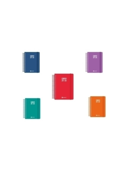 AGENDA ESCOLAR 2025-26 GRAFOPLAS CENTAURO ESPIRAL tapa PP con GOMA A5 2DP SURTIDO PACK DE 5