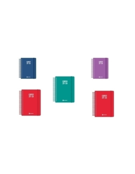 AGENDA ESCOLAR 2025-26 GRAFOPLAS CENTAURO ESPIRAL tapa PP con GOMA A6 DP SURTIDO PACK DE 5