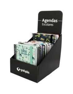 GRAFOPLÁS AGENDAS ESCOLARES A6 DP Y A5 2DP ESPIRAL TAPA FORRADA SOFT SURTIDO DISEÑO EXPOSITOR 12 UD