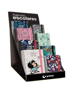 AGENDA ESCOLAR 2025-26 GRAFOPLAS ESPIRAL tapa EXTRA con GOMA A5A6 SURTIDO EXPOSITOR DE 60 15x A5 2DP 45x A6 DP