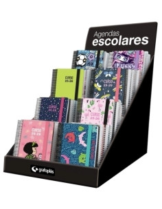 AGENDA ESCOLAR 2025-26 GRAFOPLAS ESPIRAL tapa EXTRA con GOMA A6 DP SURTIDO EXPOSITOR DE 60