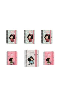 GRAFOPLÁS AGENDAS ESCOLARES A6 DP Y A5 2DP ESPIRAL TAPA FORRADA SOFT SURTIDO MAFALDA EXPOSITOR 12 UD