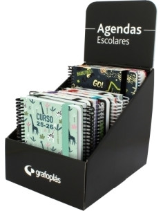 GRAFOPLÁS AGENDAS ESCOLARES A6 DP Y A5 2DP ESPIRAL TAPA PP SURTIDO DISEÑO EXPOSITOR 12 UD