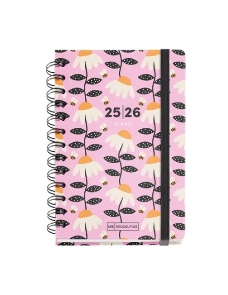 AGENDA ESCOLAR 2025-26 MIQUELRIUS ACADEMY WIRE-O tapa EXTRA con GOMA ACTIVA 123x178 SV APAIS EQUINACEA