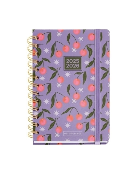 AGENDA ESCOLAR 2025-26 MIQUELRIUS ACADEMY WIRE-O tapa EXTRA con GOMA ACTIVA 123x178 SV APAIS GROSELLAS