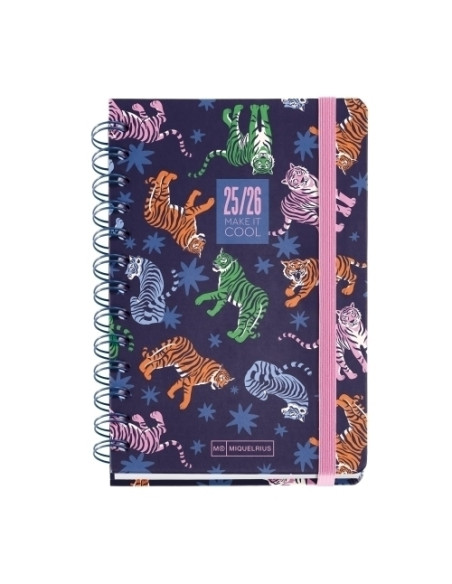 AGENDA ESCOLAR 2025-26 MIQUELRIUS ACADEMY WIRE-O tapa EXTRA con GOMA ACTIVA 123x178 SV APAIS TIGRES