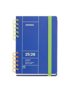 AGENDA ESCOLAR 2025-26 MIQUELRIUS BACK TO BASICS WIRE-O tapa EXTRA con GOMA ACTIVA 8 123x178 SV APAIS AZUL