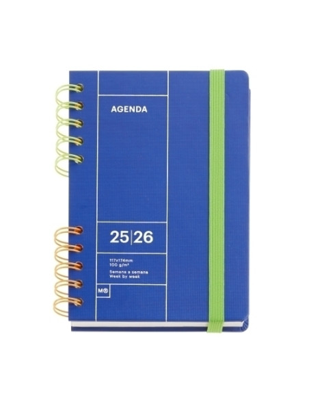 AGENDA ESCOLAR 2025-26 MIQUELRIUS BACK TO BASICS WIRE-O tapa EXTRA con GOMA ACTIVA 8 123x178 SV APAIS AZUL
