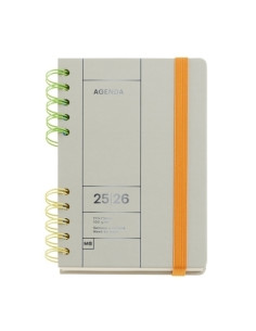 AGENDA ESCOLAR 2025-26 MIQUELRIUS BACK TO BASICS WIRE-O tapa EXTRA con GOMA ACTIVA 8 123x178 SV APAIS GRIS
