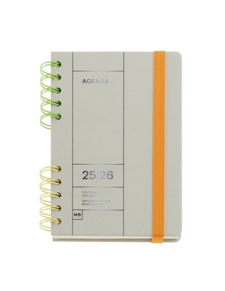 AGENDA ESCOLAR 2025-26 MIQUELRIUS BACK TO BASICS WIRE-O tapa EXTRA con GOMA ACTIVA 8 123x178 SV APAIS GRIS