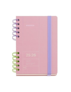 AGENDA ESCOLAR 2025-26 MIQUELRIUS BACK TO BASICS WIRE-O tapa EXTRA con GOMA ACTIVA 8 123x178 SV APAIS ROSA
