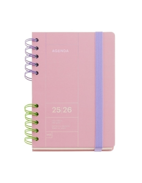 AGENDA ESCOLAR 2025-26 MIQUELRIUS BACK TO BASICS WIRE-O tapa EXTRA con GOMA ACTIVA 8 123x178 SV APAIS ROSA