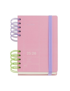 AGENDA ESCOLAR 2025-26 MIQUELRIUS BACK TO BASICS WIRE-O tapa EXTRA con GOMA ACTIVA 8 126x178 DP ROSA