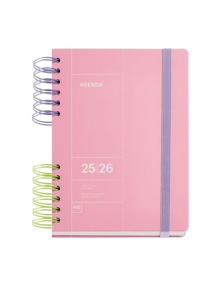 AGENDA ESCOLAR 2025-26 MIQUELRIUS BACK TO BASICS WIRE-O tapa EXTRA con GOMA PLUS 4 1605x218 SV APAIS ROSA