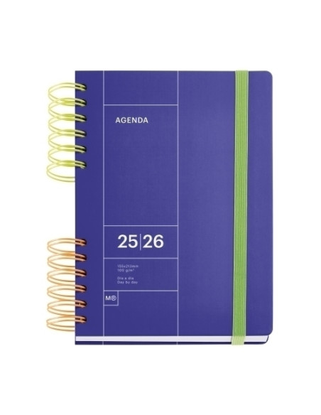 AGENDA ESCOLAR 2025-26 MIQUELRIUS BACK TO BASICS WIRE-O tapa EXTRA con GOMA PLUS 4 164x218 DP AZUL