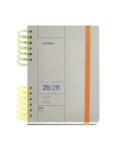 AGENDA ESCOLAR 2025-26 MIQUELRIUS BACK TO BASICS WIRE-O tapa EXTRA con GOMA PLUS 4 164x218 DP GRIS