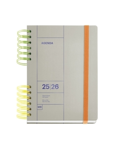 AGENDA ESCOLAR 2025-26 MIQUELRIUS BACK TO BASICS WIRE-O tapa EXTRA con GOMA PLUS 4 164x218 DP GRIS