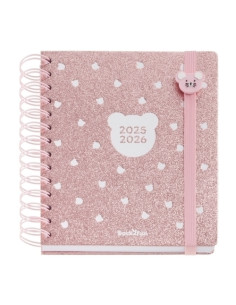 AGENDA ESCOLAR 2025-26 MIQUELRIUS BACK2FUN WIRE-O tapa EXTRA con GOMA  155x180 DP ROSA GLITTER
