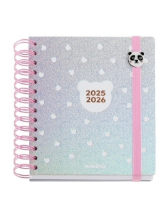 AGENDA ESCOLAR 2025-26 MIQUELRIUS BACK2FUN WIRE-O tapa EXTRA con GOMA  155x180 DP SILVER PANDA