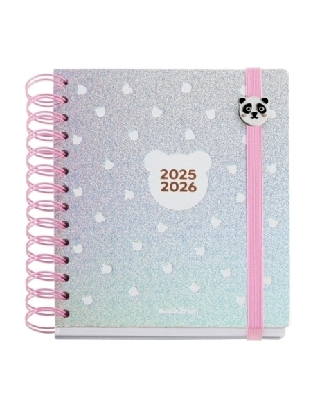 AGENDA ESCOLAR 2025-26 MIQUELRIUS BACK2FUN WIRE-O tapa EXTRA con GOMA  155x180 DP SILVER PANDA