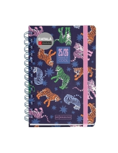 AGENDA ESCOLAR 2025-26 MIQUELRIUS CATALAN ACADEMY WIRE-O tapa EXTRA con GOMA ACTIVA 123x178 SV APAIS TIGRES