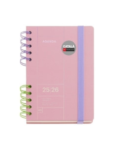 AGENDA ESCOLAR 2025-26 MIQUELRIUS CATALAN BACK TO BASICS WIRE-O tapa EXTRA con GOMA ACTIVA 8 123x178 SV APAIS ROSA